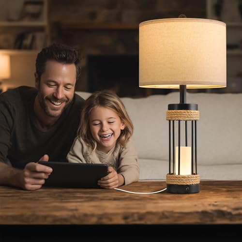 25" Table Lamps Set of 2 with Night Light (2 Count)