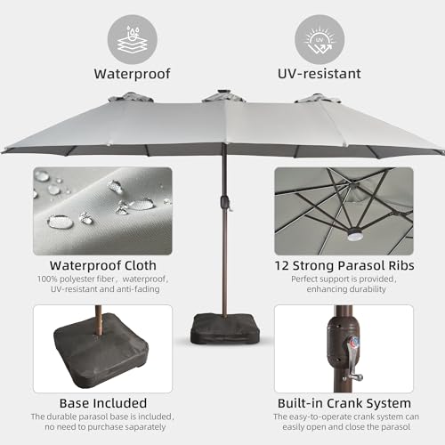 15 ft Large Patio Umbrella with Color Changing Lights