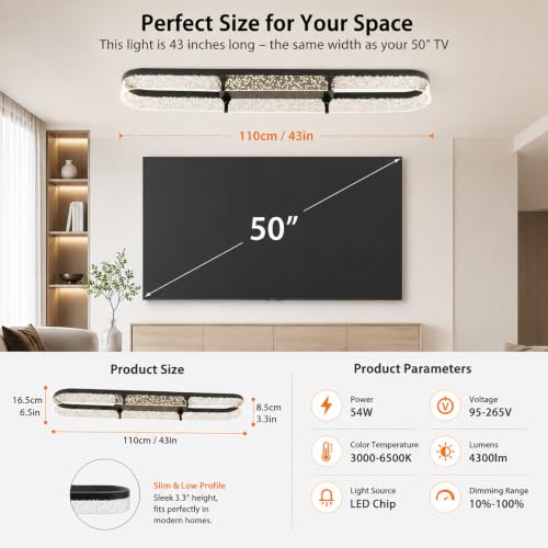 43 inch Modern Black LED Ceiling Light Fixture