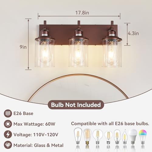 3 Light Bronze Bathroom Light Fixtures Over Mirror