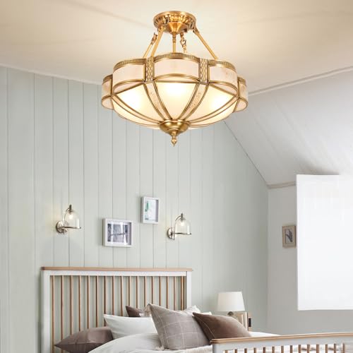 4 Lights Semi Flush Brass Dining Room Chandelier