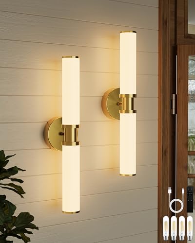 Gold Wireless Battery Operated Wall Sconces with Remote Control
