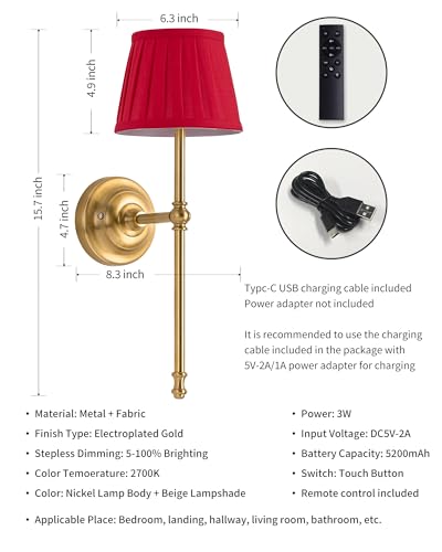 Gold Cordless Wall Sconces Set of 2 (2 Count)