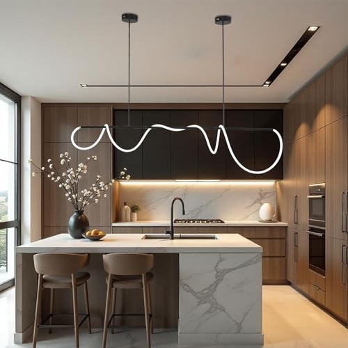 Modern LED Pendant Light Kitchen Island Lighting Black Modern Led Chandelier Light Fixture for Dining Room 70.86 inch DIY Outlook 3