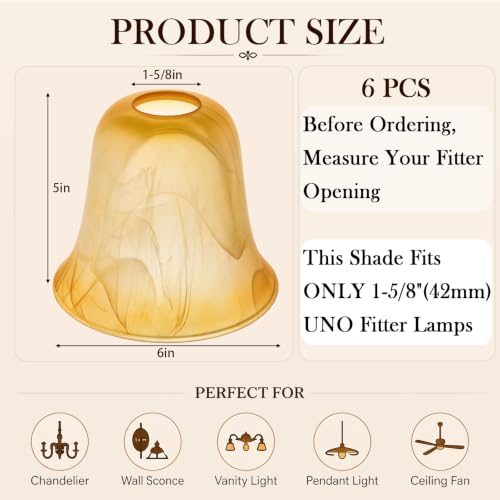 6 Pcs Amber Marble Bell Shaped Glass Lamp Shade Replacement (6 Count)