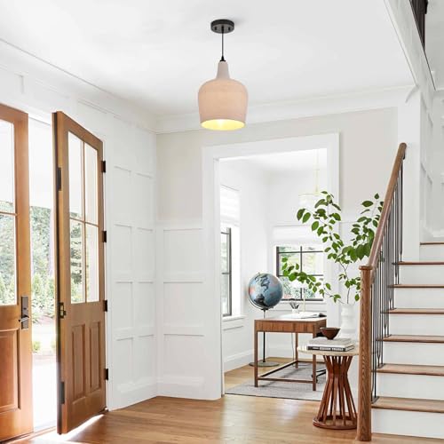 Large Hammered Glass Rattan Pendant Light Boho 1 Light Single Dome Pendant Lighting Fixtures for Kitchen Island Dining Room Hallway