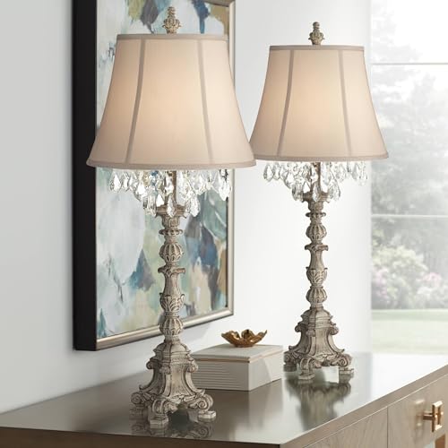 Duval 34" Large Buffet Table Lamps Set of 2 French Candlestick Bronze (2 Count)