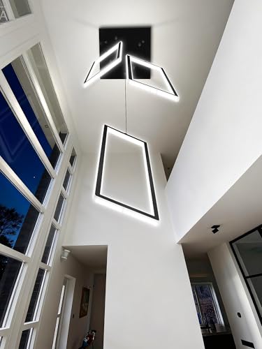 3 Lights Modern Rectangle Chandelier Dimmable Pendant Lighting Adjust LED Staircase Chandelier Hanging Light Fixtures for Kitchen Island Dining Room Entryway Foyer Black