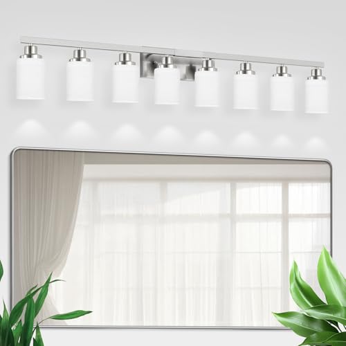 8 Light Bathroom Light Fixtures Brushed Nickel Vanity Light 52in (8 Count)