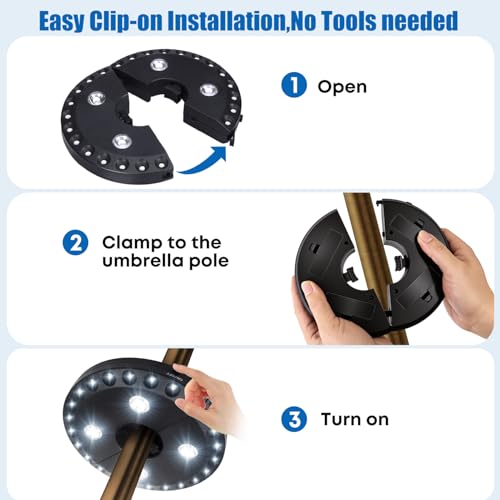 Patio Umbrella Light 3 Brightness Modes Cordless