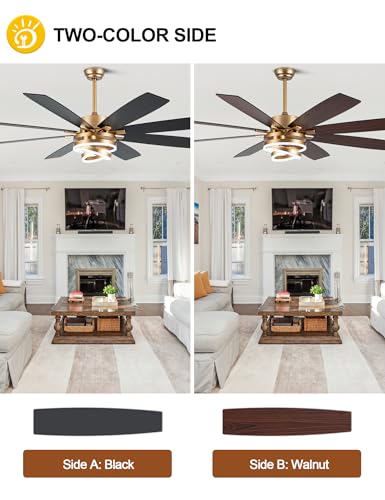72" Gold Modern Ceiling Fans with Lights Remote
