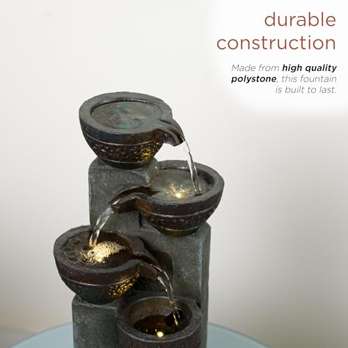 Alpine Corporatio 14" Tall Stoned Jar Cascading Water Fountain with LED Lights