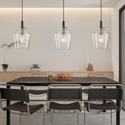 Seeded Glass Pendant Lighting for Kitchen Island 1 Pack Black Gold 8 Inch