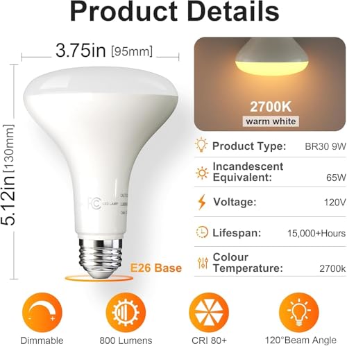 6 Pack BR30 Flood Light Bulb Indoor (6 Count)