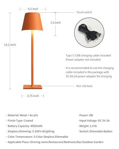 2 Pack Cordless Orange Table Lamps (2 Count)