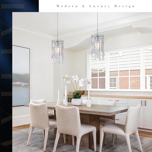 Chrome Crystal Chandelier 7'' Small Kitchen Island Crystal Pendant Light Fixture Raindrop Flush Mount Hanging Chandelier for K9 Crystal Lights Fixture for Bedroom Kitchen Sink Dining Room