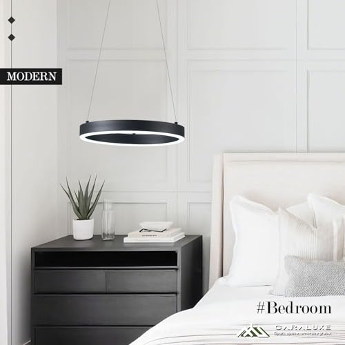 12in LED Ring Chandelier Black Modern Dimmable Pendant Light