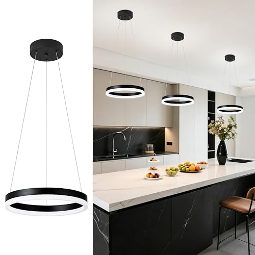 12" Black Led Ring Chandelier Ring Modern Led Chandelier 3 Pack Modern Pendant Lights Led Pendant Lights Adjustable Height Light Contemporary Light Fixture for Kitchen Island Dining Room