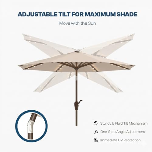 10FT Solar Patio Umbrella with Lights