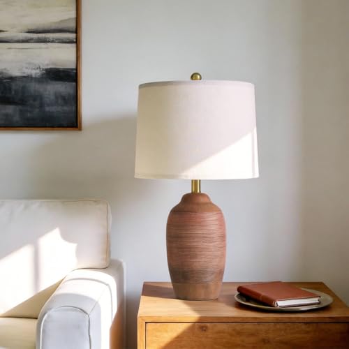 24.5" Single Rustic Terracotta Brown Handcrafted Ceramic Table Lamp 5FT Cord