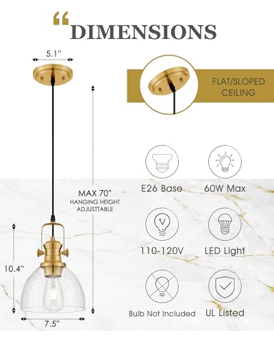 7.5" Brushed Gold Pendant Lights Kitchen Island