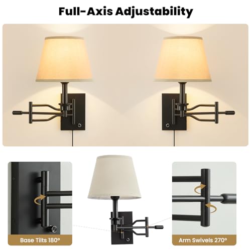 2 Pack 15" Black Swing Arm Wall Sconces