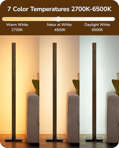 48.43" Wooden LED Corner Floor Lamp with Remote