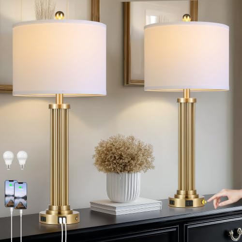 28" Tall Modern Table Lamps Set of 2 with USB C+A Ports and AC Outlet (2 Count)