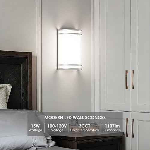 Modern Wall Sconces 15W LED Indoor Hardwired Dimmable 3000K 4000K 5000K Wall Lights for Living Room Hallway Bedroom
