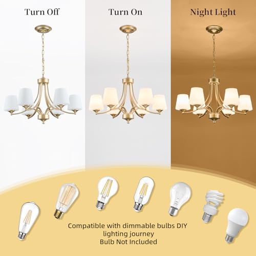 6 Light Modern Gold Chandeliers for Dining Room 47.2'' Adjustable Height Farmhouse Pendant Light with Frosted Glass Shades