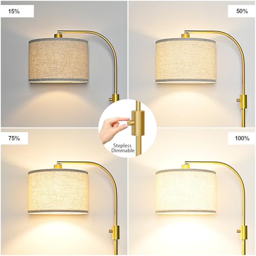 Upgraded Modern Arc Dimmable Tall Standing Floor Lamp with Marble Base & Linen Shade
