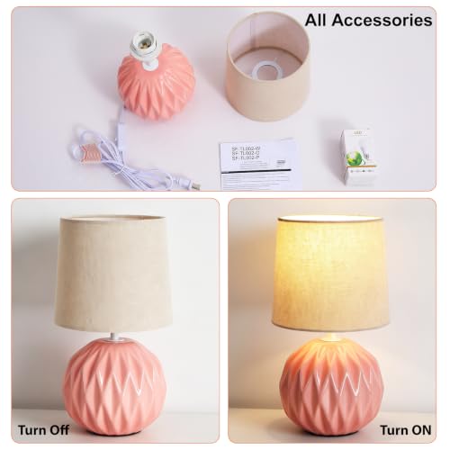 Pink Ceramic Table Lamp with Linen Shade