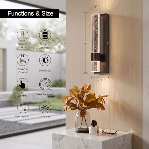 Bubble Crystal Wireless Rechargeable Wall Sconce Set of 2
