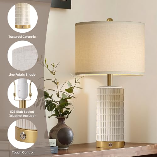 25" Ceramic Touch Table Lamp Set of 2 for bedroom and Living Room White (2 Count)