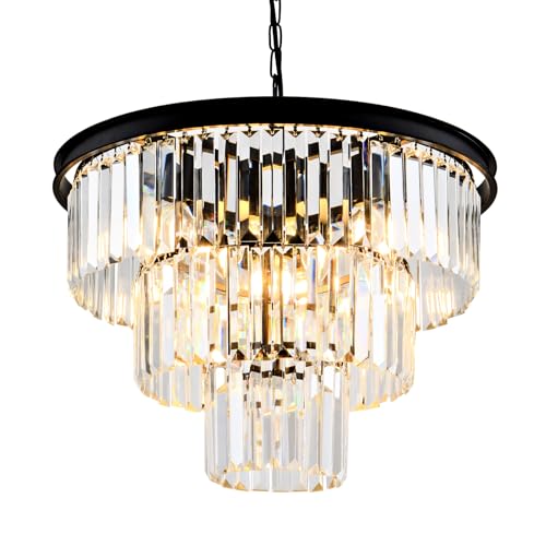 8 Light Modern Crystal Chandelier 20'' Black Chandeliers for Dining Room Contemporary Pendant Light Fixture Round 3