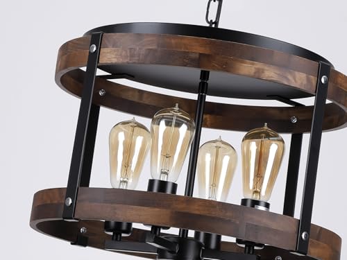 4 Light Large Rustic Farmhouse Plug in Pendant Light Fixture with Adjustable Chain