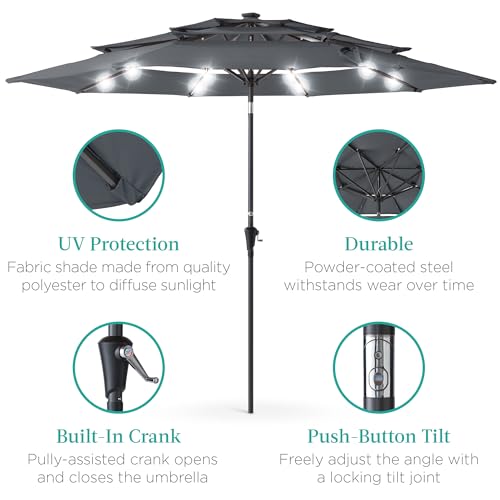 10ft 3 Tier Solar Patio Umbrella