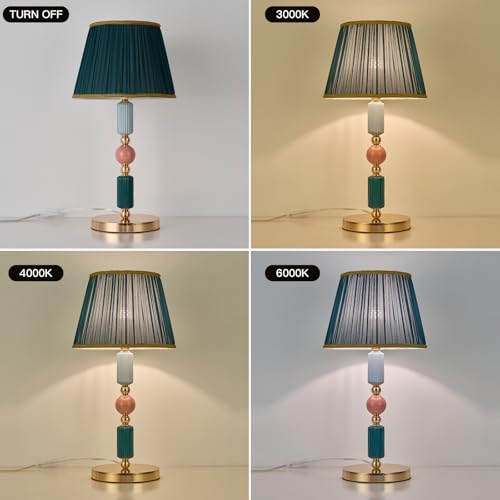 Green Fabric Shade Table Lamp Modern Metal Desk Lamp with Plug Cord Switch for Bedroom Bedside