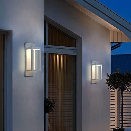 Outdoor Wall Light Lantern 2 Pack LED White Modern Exterior Light Fixture with Clear Glass 13W Anti