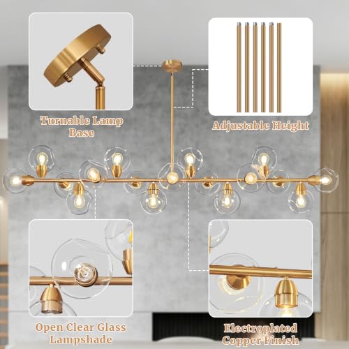 Gold Linear Chandeliers for Dining Room 17 Lights Modern Sputnik Chandelier