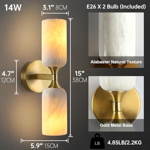 Natural Alabaster Wall Sconce Marble Wall Light Bathroom Vanity Sconce