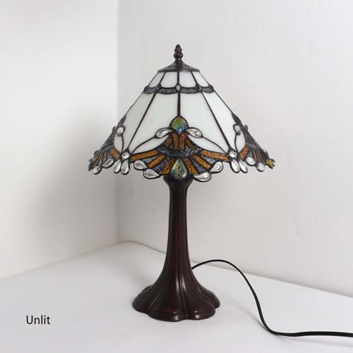L10022 Baroque Tiffany Style Stained Glass Table Lamp Night Light with 13 Inches Wide Handmade Lampshade Metal Base for Bedside Bedroom Living Room Decoration