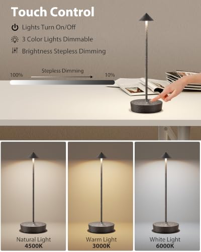 Cordless Table Lamps Rechargeable 6000mAh Battery Operated LED Desk Lamp