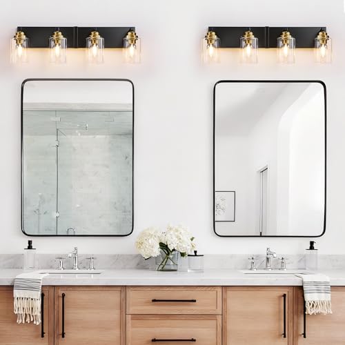 4 Light Black and Gold Bathroom Vanity Light