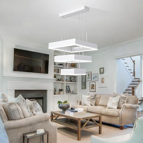 Modern LED Chandelier White 3 Ring Pendant Light Fixtures