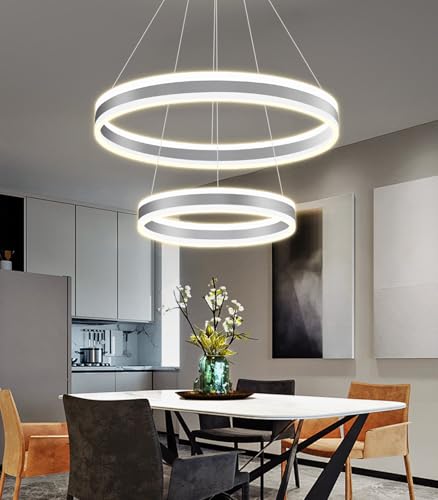 D15.7''+23.6'' Modern Ring Chandelier for Dining Room LED Dimmable Pendant Lighting Chandelier for Living Room Foyer Bedroom Entryway 3000K