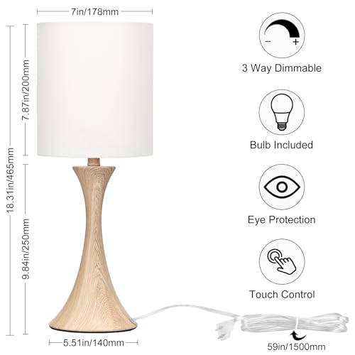 Dimmable Wood Grain Metal Table Lamp