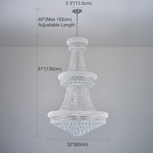 31 Lights Chrome Finish Large Empire Crystal Chandelier