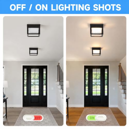 Black Square Porch LED Ceiling Flush Mount Lights