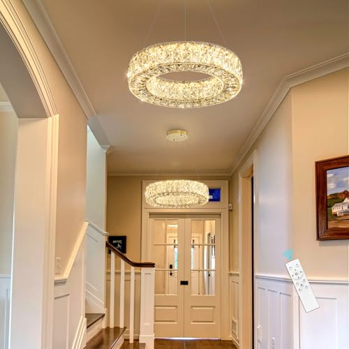 16 Inch Chandelier Glam Dimmable LED Crystal Chandeliers Luxury Round Pendant Lighting Fixtures for Dining Room Bedrooms Gold